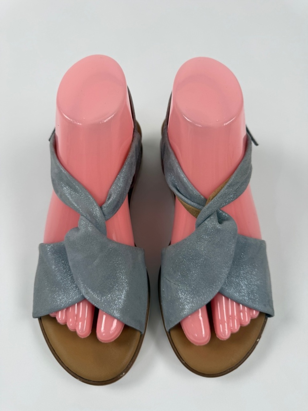 Gabor Womens Sandals US 7 Gray Leather Criss Cross Cork Platform Slingback